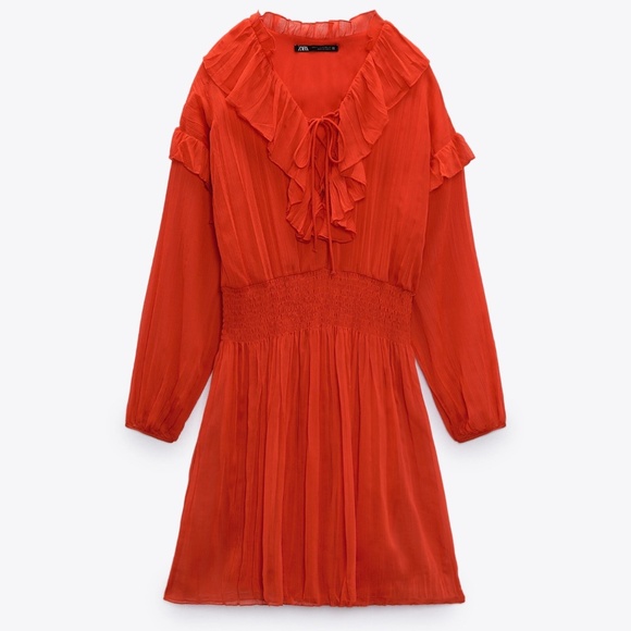 Mini Chiffon Ruffle Lace Up Dress Red - Picture 1 of 11